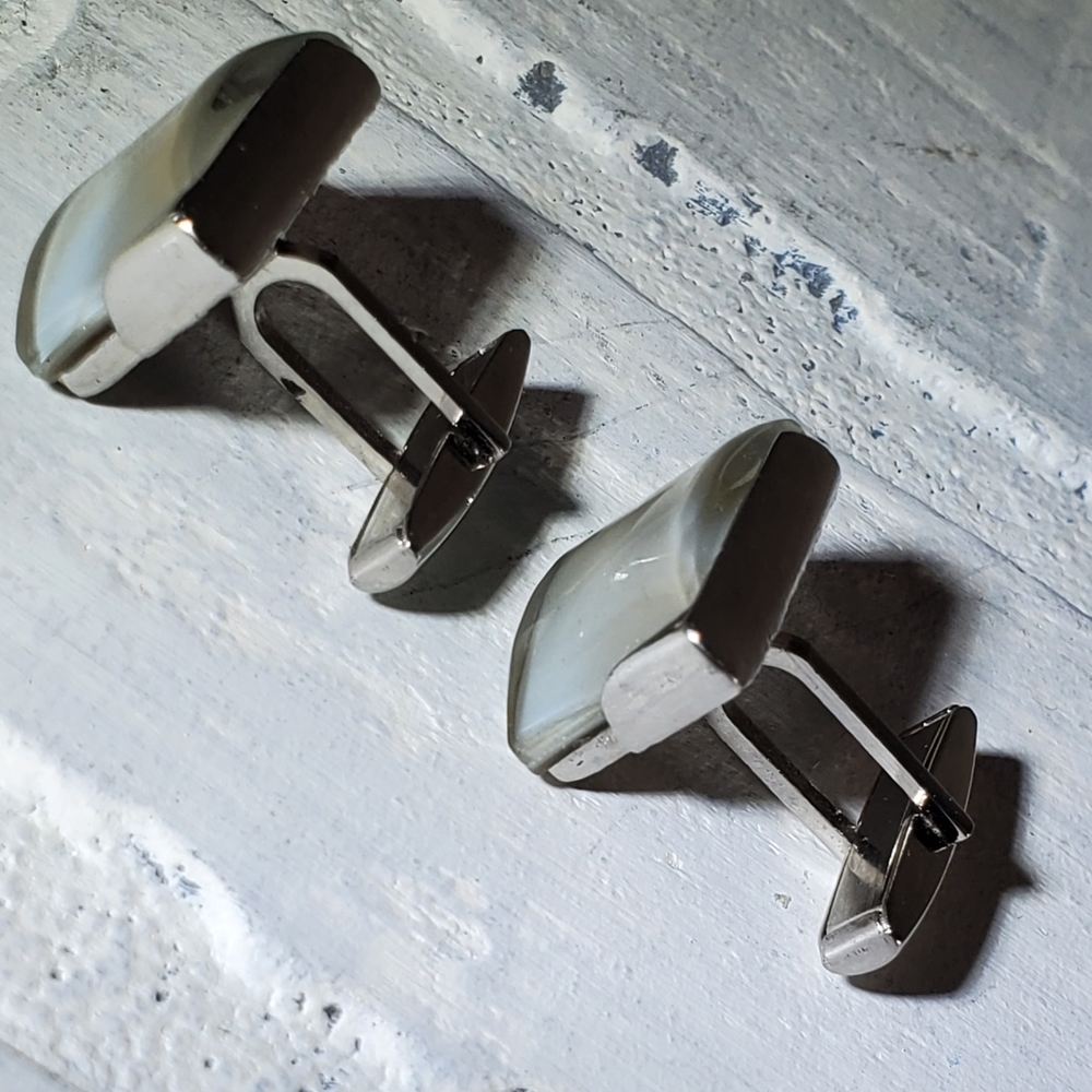 Vintage Rectangle Shape, Silver Tone Cuff Links - image 3